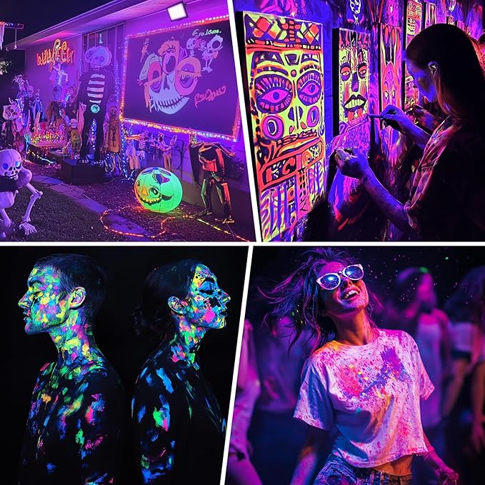 2 Pack 120W LED Black Lights, IP66 Waterproof Blacklight Flood Lights with Plug & Switch, UV Lighting for Halloween Party, Glow in The Dark, Body Paint, Stage & Neon Glow Deco