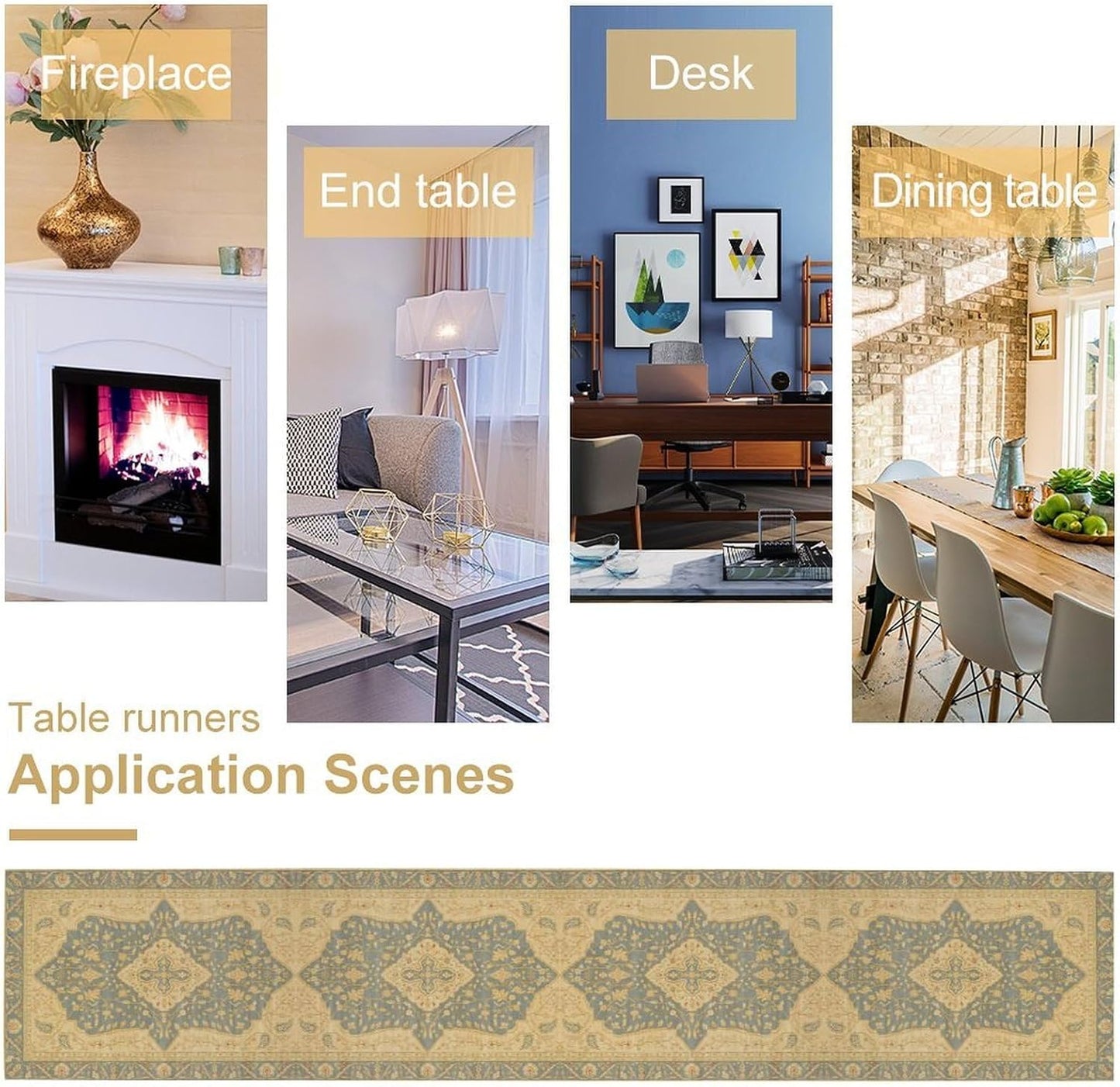 Boho Table Runner,Vintage Geometric Traditional Textured Rustic Farmhouse Bohemia for Home Farmhouse Kitchen Table Dining Coffee Room Garden Party Wedding Decor 13x90in