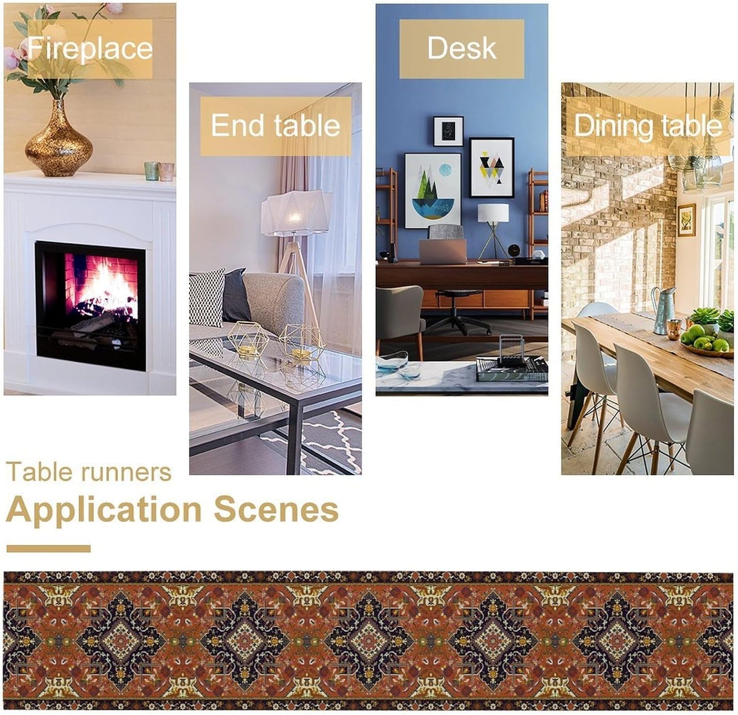 Vintage Boho Orange Table Runner, Country Rustic Farmhouse Magical Abstract Print Pattern for Home Kitchen Table Decor Dining Coffee Room Garden Party Decor 13x108in