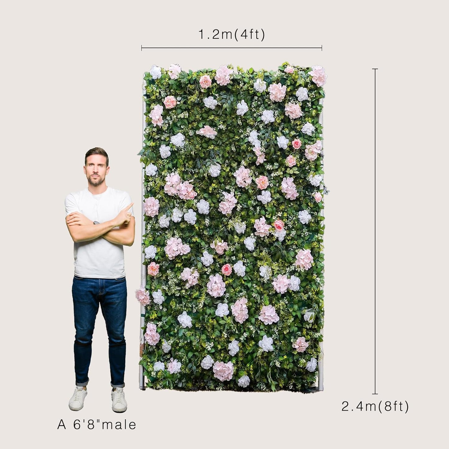 Artificial Luxury Flower Wall Panels, Gorgeous 3D Silk Floral Backdrop for Wedding, Baby Show, Party and Home Decor, Quick Assembly/Storage, Eco & Pet Friendly, 2 pcs, Each Panel 2 * 8 ft.