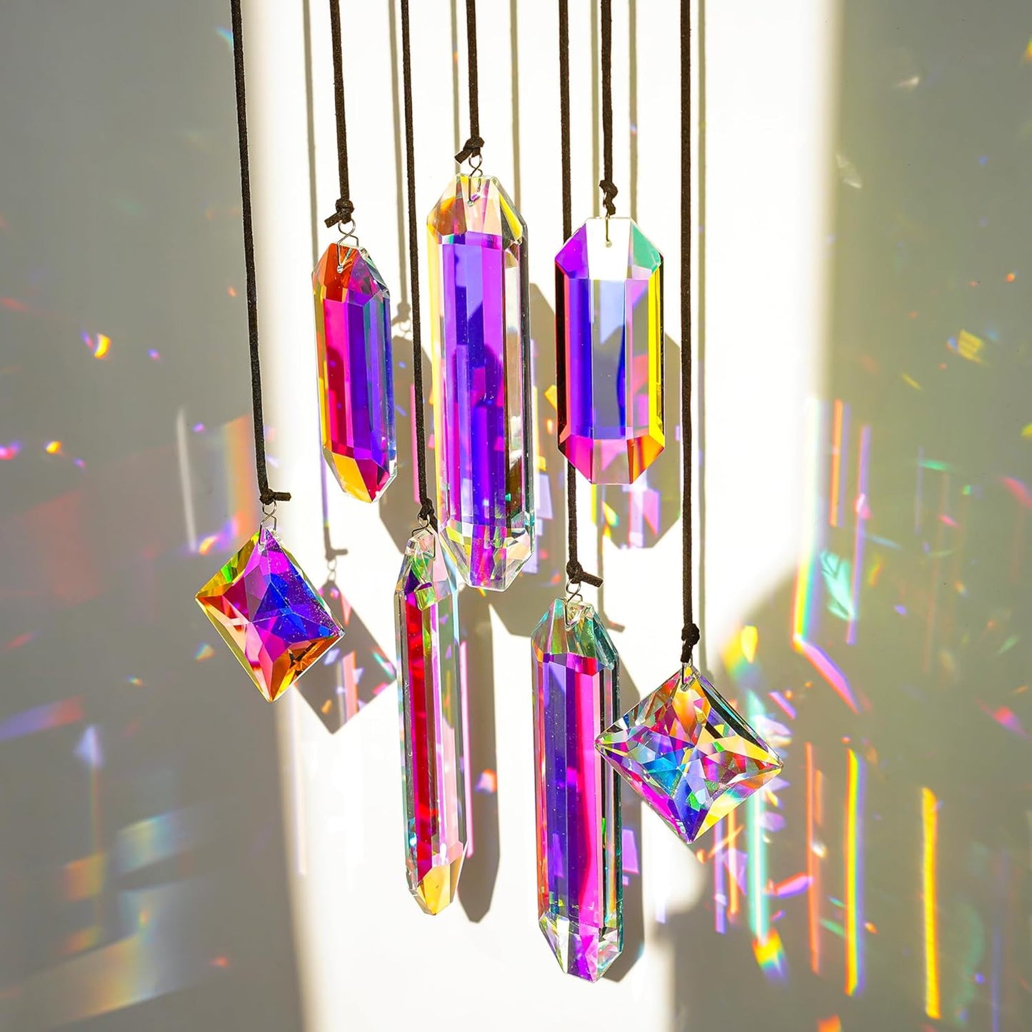 Crystal Prisms Ornament for Christmas Tree, 7 Pack Icicle Ornaments A/B Color Ornaments, Crystal Prism Suncatcher for Window Hanging for Women