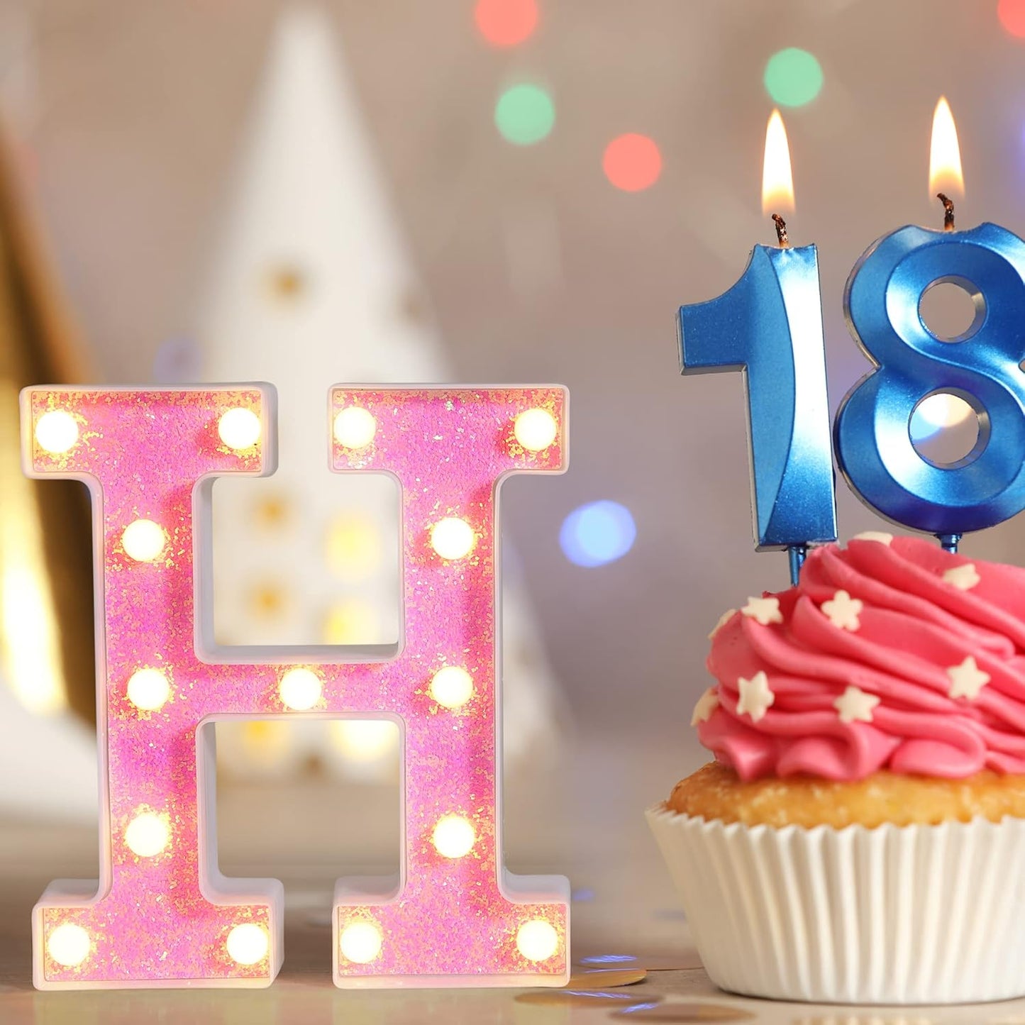 Foaky Pink Light up Letters,Pink Party Decorations,Girls Room Decor,Glitter Light Up Letters,Alphabet Letter Sign for Night Light Birthday Party Girls Gifts, Home Bar Decoration(D)