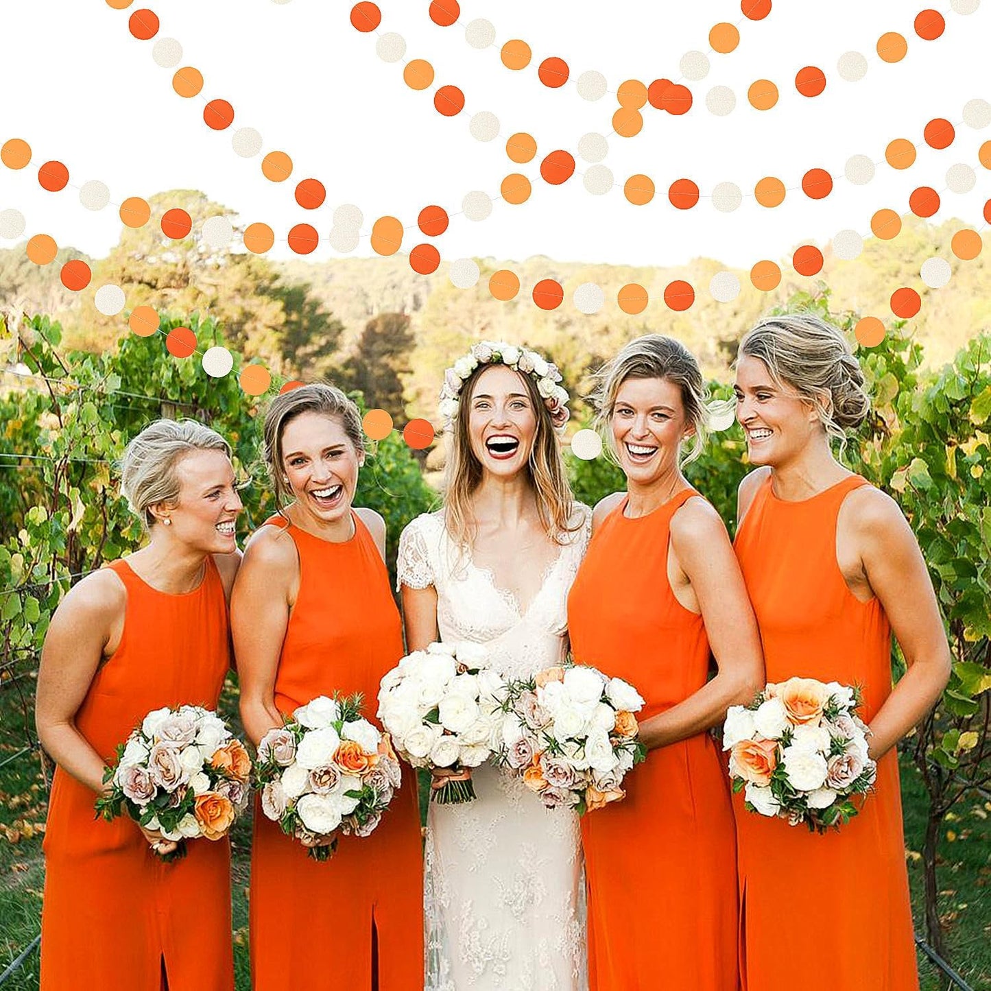 Orange White Fall Party-Decorations Garland-Streamers - 52ft Groovy Boho Hanging Paper Banner,Baby Bridal Shower Wedding Autumn Birthday Sunset Halloween Thanksgiving Day Supplies Decor Hugfond