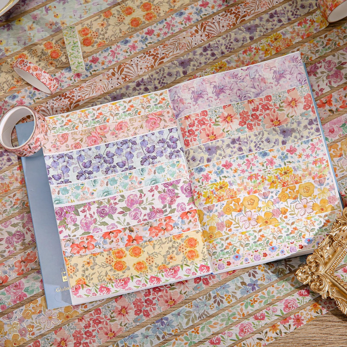 32 Rolls Washi Tape Set, Colored Floral Decorative Masking Tape, Artists Tapes for Junk Journal, Journaling, DIY Craft Projects, Scrapbooking Supplies Decor