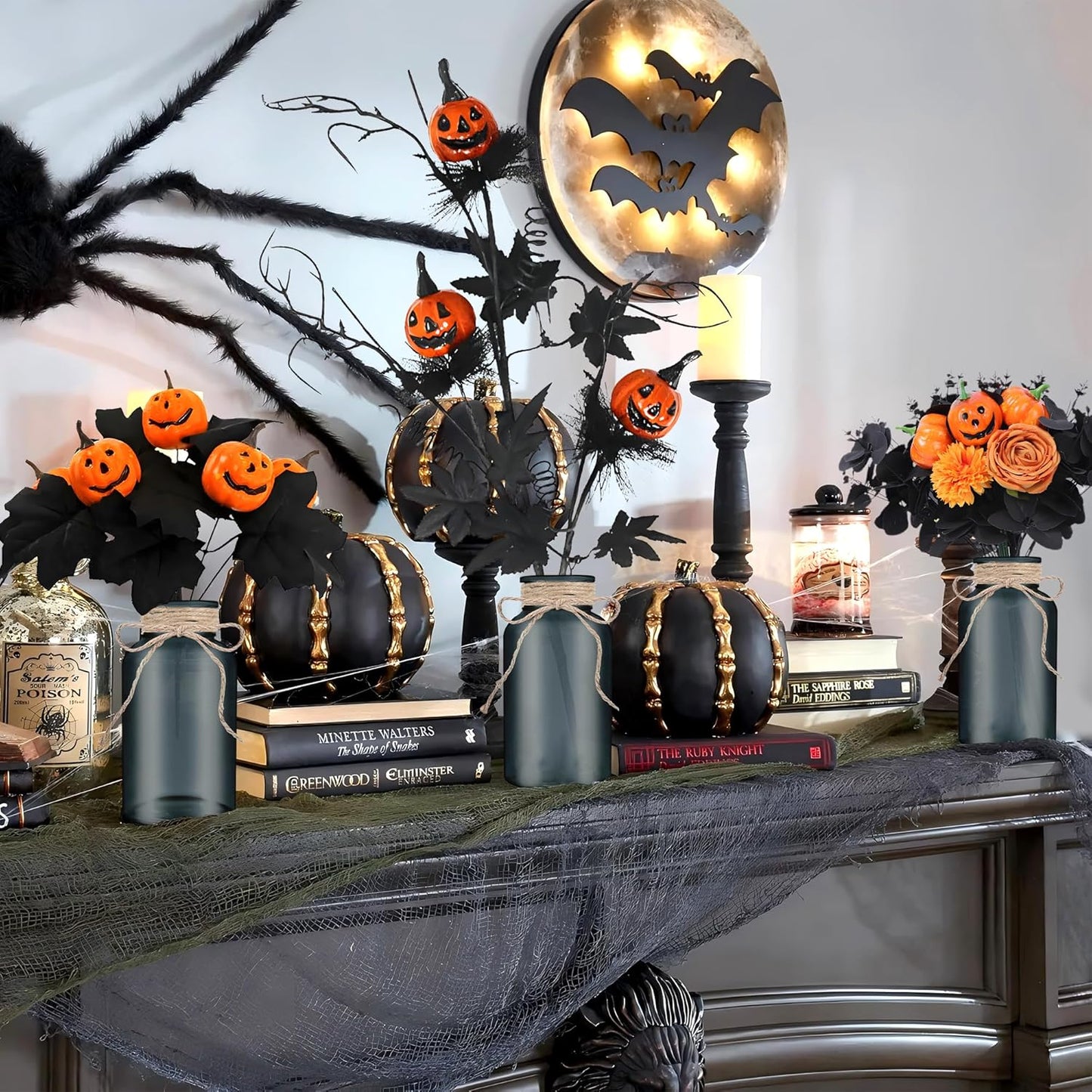 Vintage Glass Flower Vase,6 Pack Farmhouse Black Glass Centerpiece Vases Mason Jars for Halloween Weddings, Parties & Home Decor Bulk (6, Black)