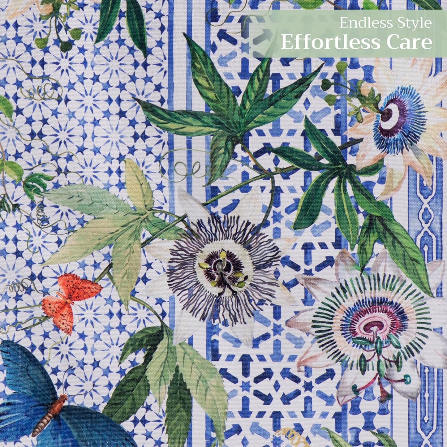 Maison d' Hermine Table Runner 100% Cotton Single Layer Table Runners 108 inches Long Decorative for Home Kitchen Dining Party Wedding Bridal Shower Spring Summer (Passiflora, 14.50" x 108")