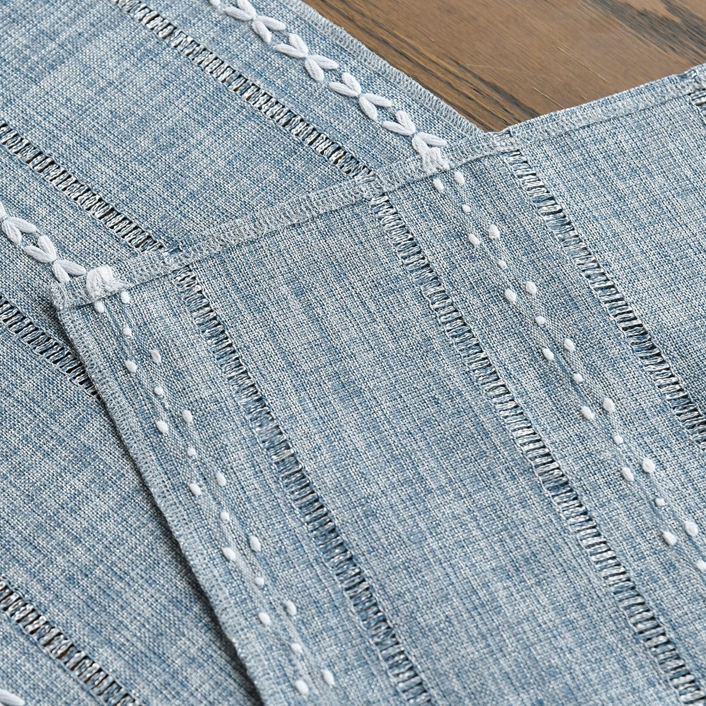 Artoid Mode Dusty Blue Cotton Linen Table Runner, Seasonal Rustic Embroidered Hollow Kitchen Dining Table Decoration for Home Party Decor 13x72 Inch