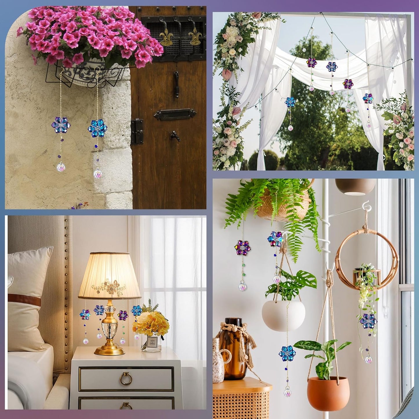 HDCRYSTALGIFTS 4pcs Crystal Flower Suncatchers for Window Hanging Ornaments, Rainbow Maker Crystal Sun Catchers Indoor Window Outdoor Patio Garden Decor Gifts (Multicolor)