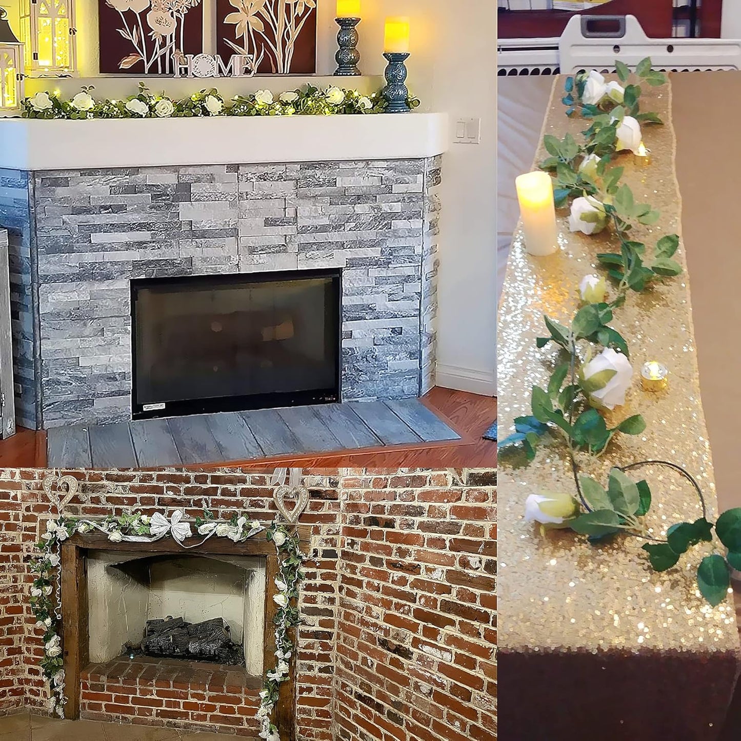 UKELER 2 Pack Artificial Flower Garland Fake Rose Vine Artificial Flowers Green&Blue Hanging Roses for Wedding Arch Party Garden Craft Home Decor