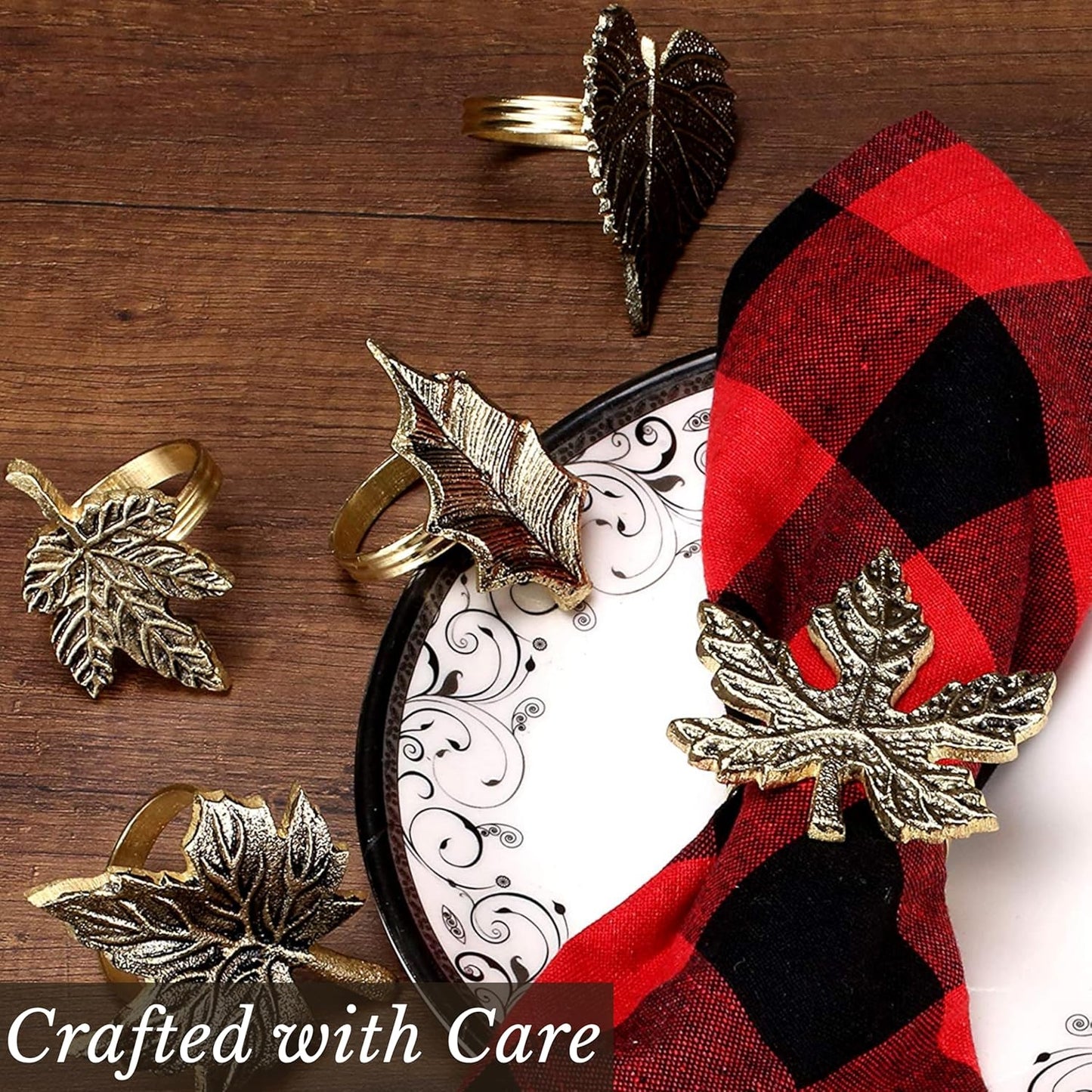 12-Piece Metal Napkin Rings - Antique Gold Harvest Leaf Napkin Rings - Decorative Table Accents for Holiday Party, Dinner, Family Gatherings, Table Décor Weddings & Everyday Use - ALPHA Living HOME