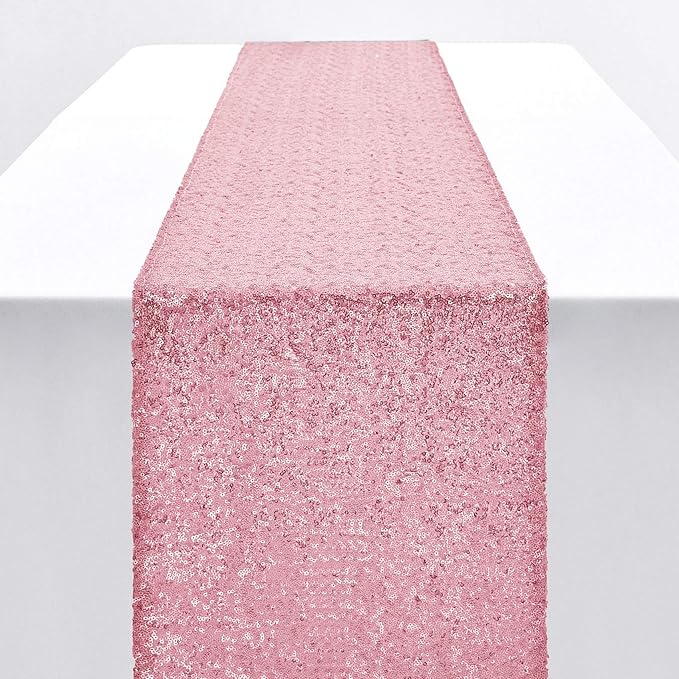 2 Packs 12 x 72 inches Light Pink Sequin Table Runner, Glitter Runner for Birthday Party Supplies Decorations Wedding Bachelorette Holiday Celebration Bridal Shower Baby Shower