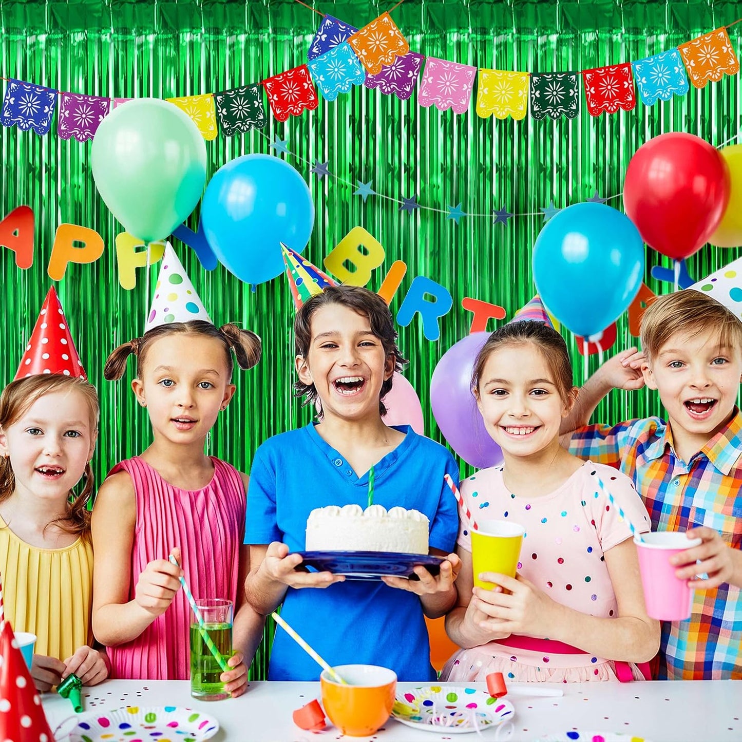 BTSD-home 10 Pack Green Foil Fringe Curtain, Metallic Photo Booth Backdrop Tinsel Door Curtains for St Patricks Day Birthday Bridal Baby Shower Bachelorette Christmas Party Decorations(8ft x 3ft)