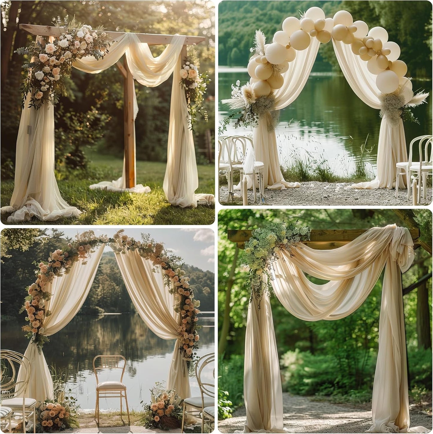 Wedding Arch Draping Fabric 6 Panels 28.7" x 20FT Champagne Sheer Chiffon Backdrop Drapes for Wedding Ceremony Birthday Party Bridal Shower Outdoor Decoration