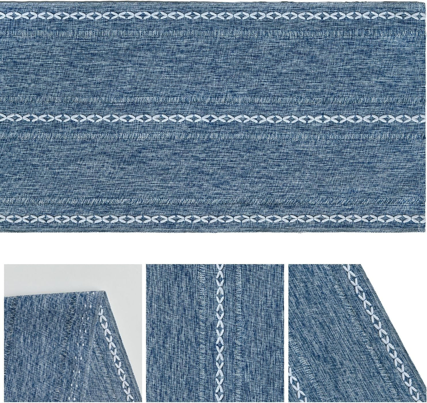 Artoid Mode Blue Rustic Cotton Linen Table Runner, Seasonal Embroidered Hollow Kitchen Dining Table Decoration for Home Party Decor 13x108 Inch