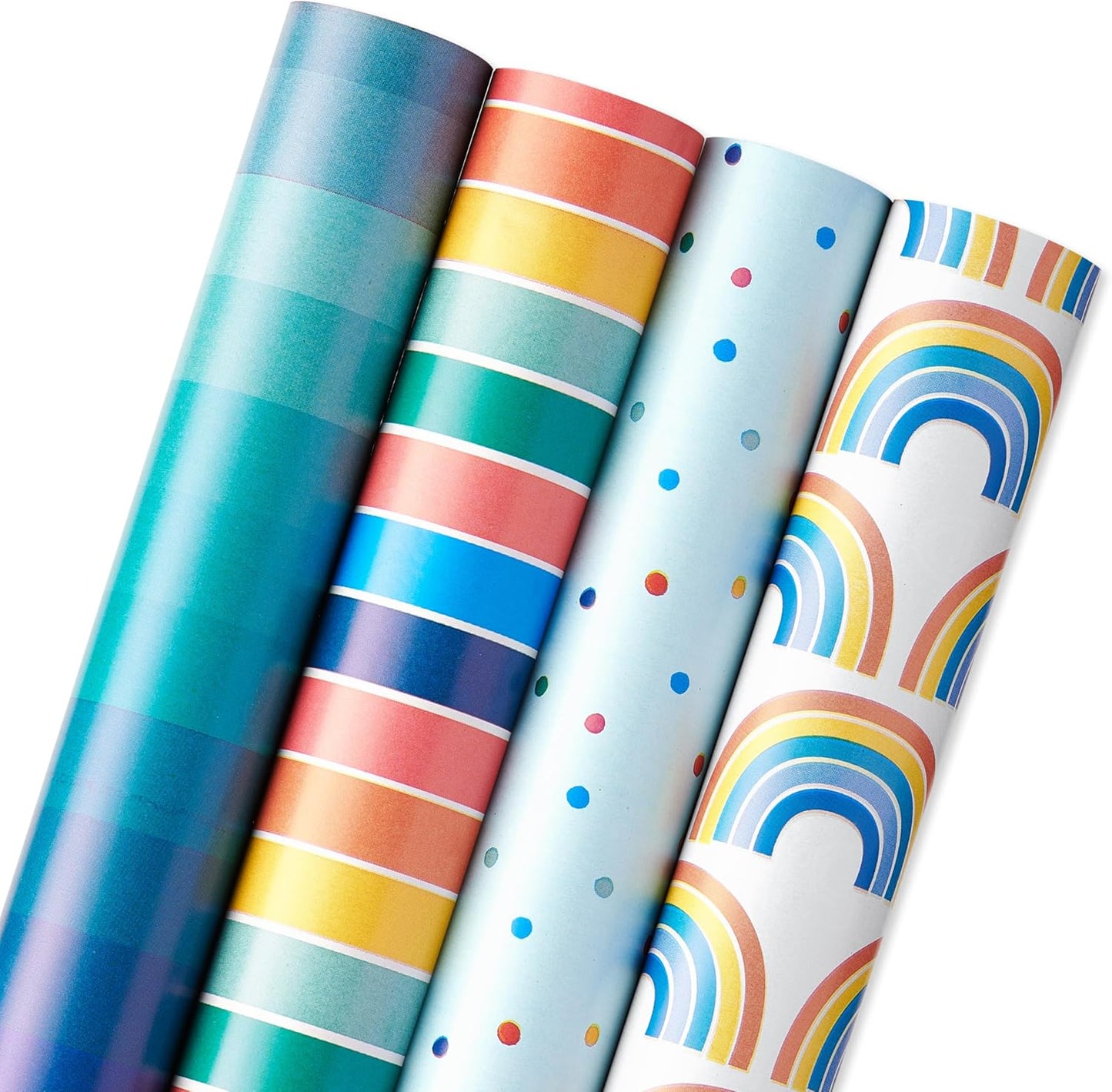 American Greetings 160 sq. ft. Reversible Wrapping Paper Set for Birthdays and All Occasions, Rainbow, Polka Dots, Stripes and Ombre (4 Rolls, 30 in. x 16 ft. each)
