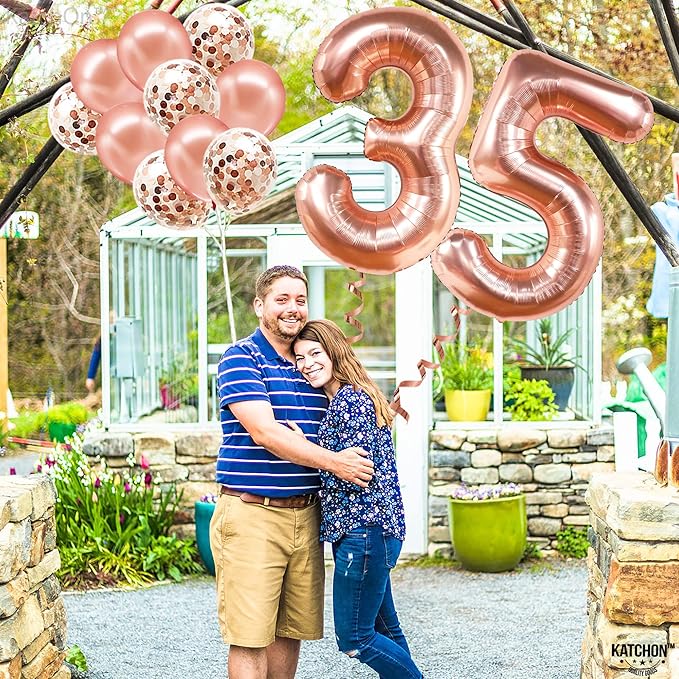 KatchOn, Rose Gold 35 Balloon Numbers - 40 Inch | Rose Gold 35 Balloons for 35th Birthday Anniversary Decorations | Mylar Balloons for Women Men 30th Birthday Party Decorations