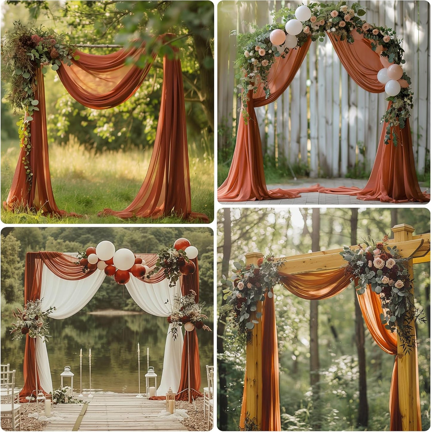 Wedding Arch Draping Fabric 3 Panels 28.7" x 20FT Terracotta Sheer Chiffon Backdrop Drapes for Wedding Ceremony Birthday Party Bridal Shower Outdoor Decoration