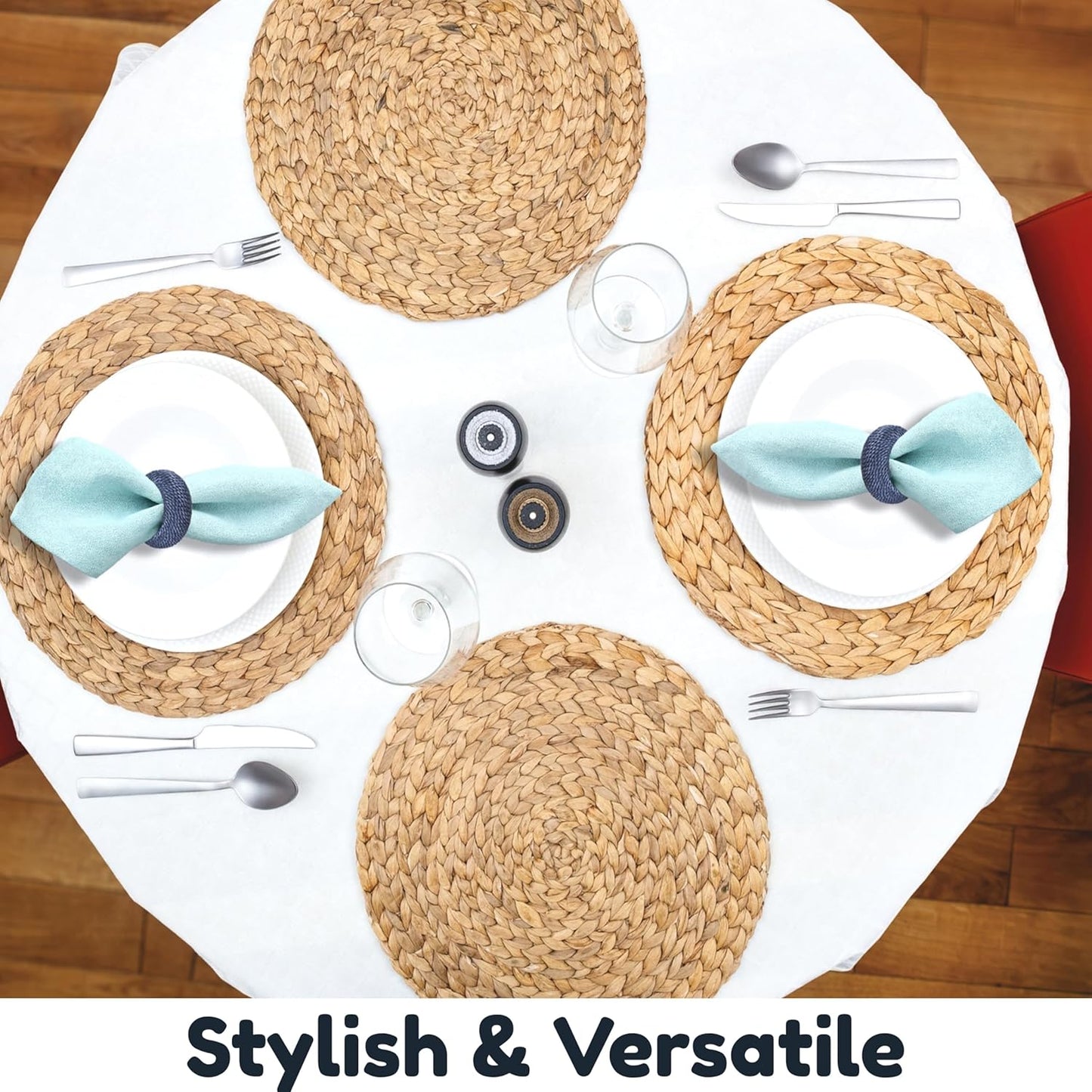 Rustic Napkin Rings Set of 12 - Rayon Napkin Holders for Table Decor, Weddings, Dinner Parties & Everyday Dining - Farmhouse Boho Napkin Rings (Blue) - CLEENTABLE