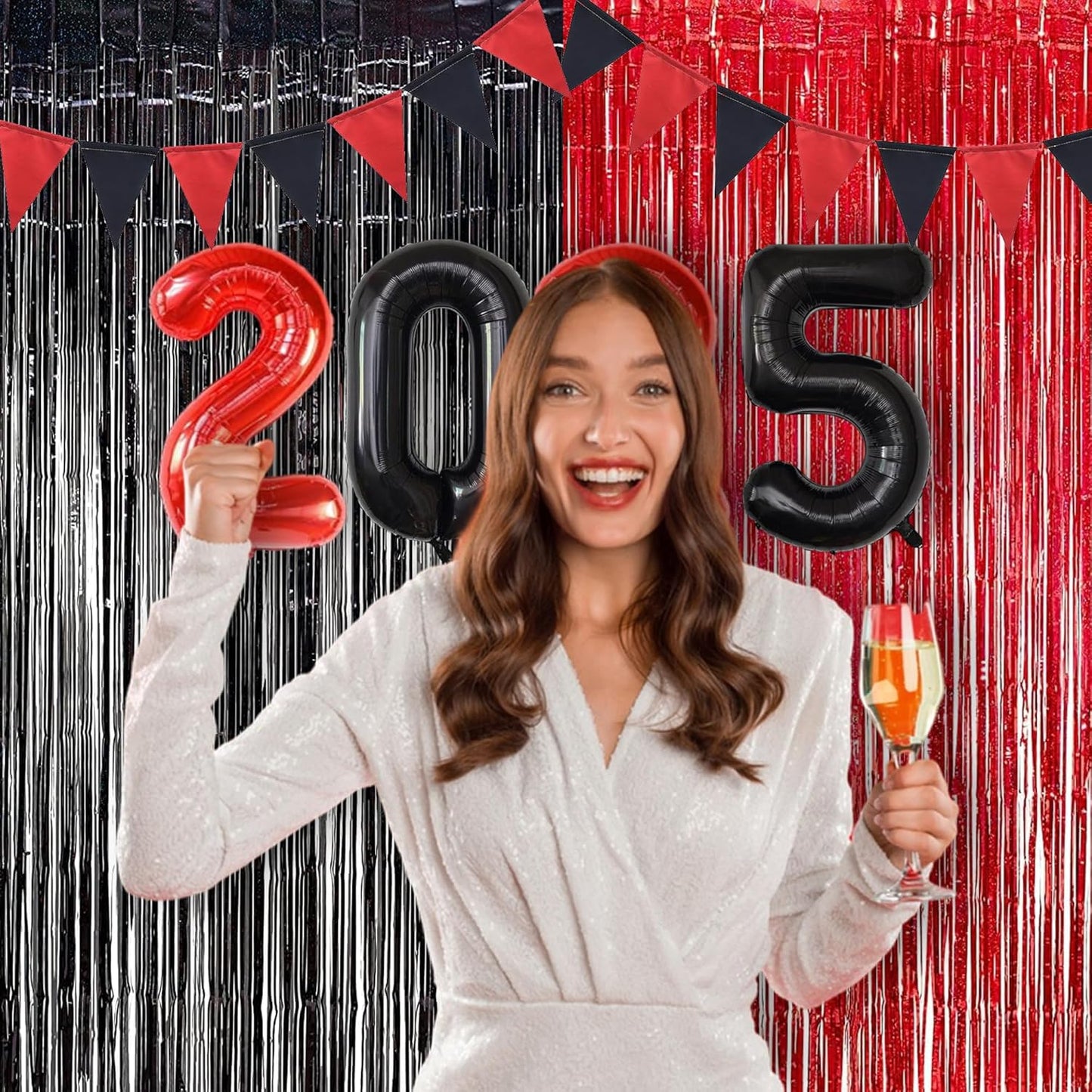 Foil Fringe Curtain Party Decorations - Black Red Metallic Tinsel Backdrop Party Steamers Curtains for Birthdays Halloweens Christmas Theme Prom Holidays Parties Decorations