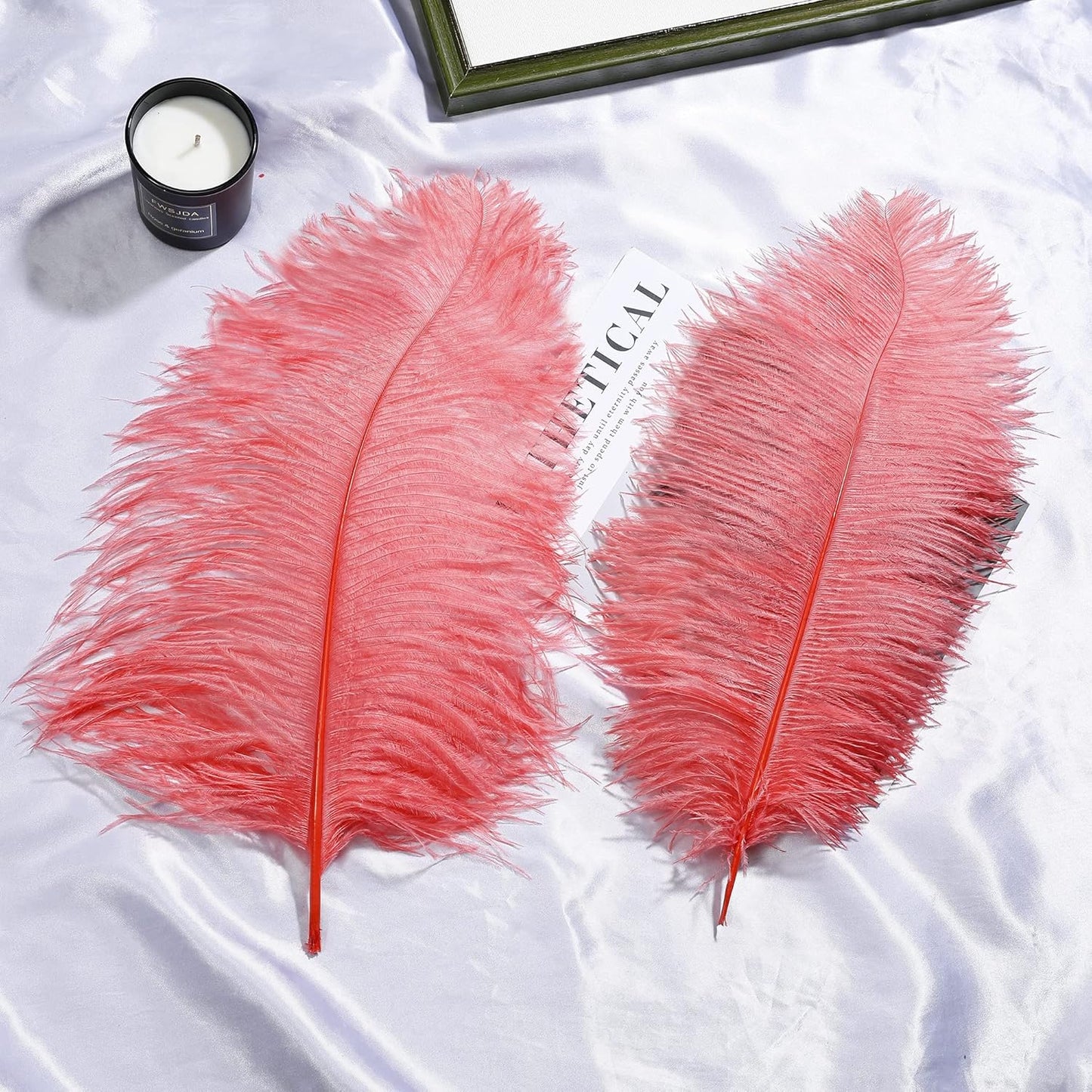 Larryhot Red Large Ostrich Feathers - 10pcs Feathers for Vase Decoration,Wedding Party Centerpieces and Home Decorations (Sunset Red)