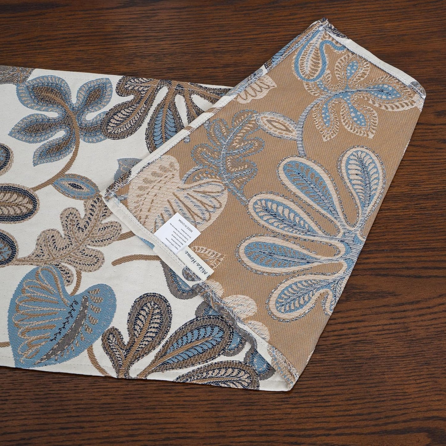 Mika Home Tropical Leaf Table Runner for Home Decor 13X72 Inches Blue Brown Seasonal Dining Table Decoration for Home
