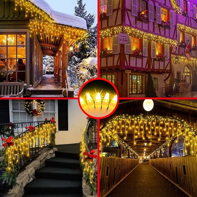 66 FT LED Christmas Lights with 140 Drops, 490 LED Indoor Outdoor Christmas Decorations, 8 Lighting Mode Waterproof Fairy Lights with Timer for Xmas Holiday Wedding Yard Party Warm White