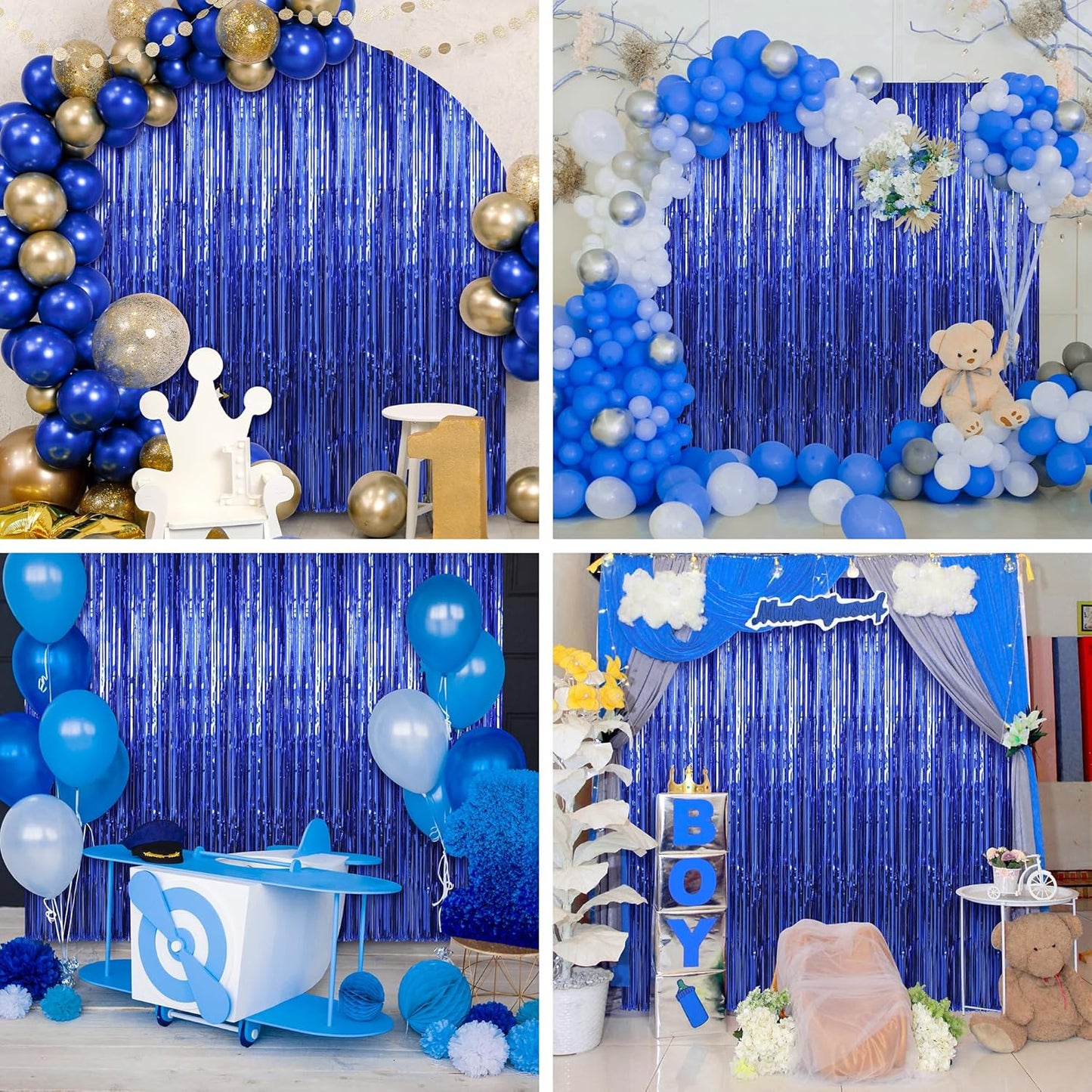 Crosize 3 Pack 3.3 x 9.9 ft Dark Blue Foil Fringe Backdrop Curtain, Streamer Backdrop Curtains, Streamers Birthday Party Decorations, Blue Tinsel Curtain for Parties, Galentines Decor, Baby Shower