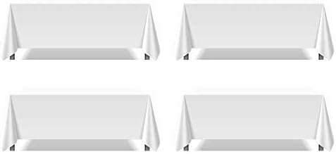 Pomp Pure White 90" x 132" Poplin Polyester Tablecloth (4 Pack) | Wrinkle + Stain Resistant Easy Care Premium Fabric | Fits 6FT Rectangle Table