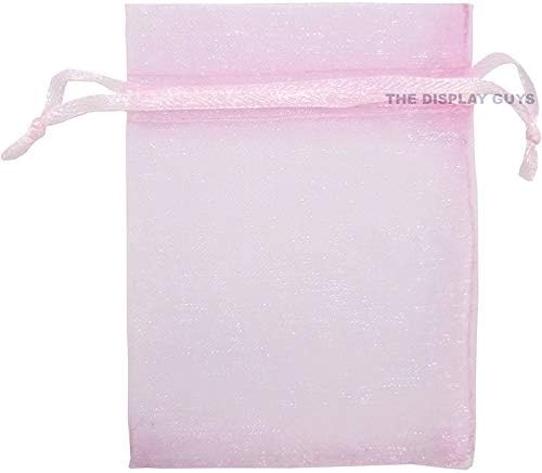 TheDisplayGuys 48-Pack 3x4 Pink Sheer Organza Gift Bags with Drawstring, Jewelry Candy Treat Wedding Party Favors Mesh Pouch