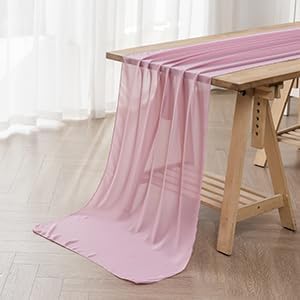 1Pack 9ft Chiffon Table Runner 14x108 Inch Sheer Romantic Table Runner for Wedding Birthday Party Bridal Shower Outdoor Decoration-Dusty Pink