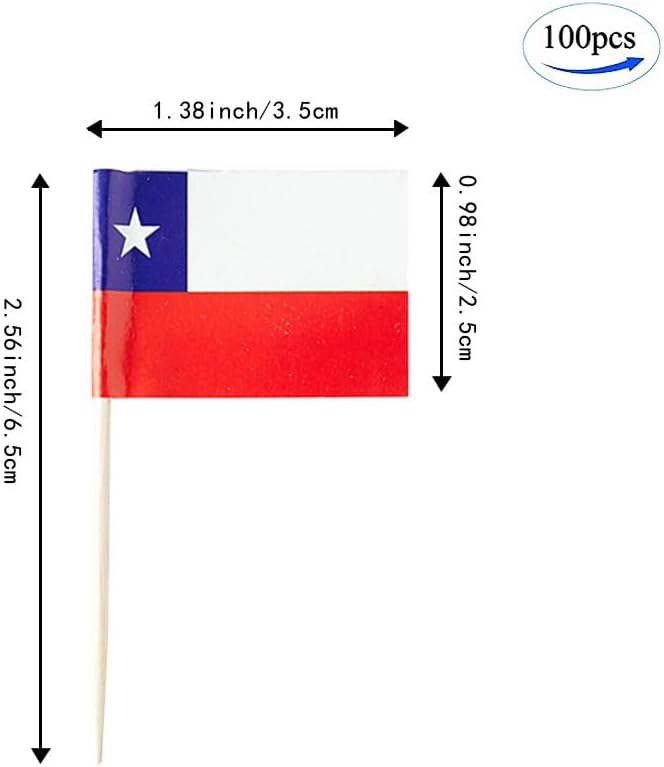 Chile Flag Chilean Flag, Small Mini Chile Toothpick Flags for Food, Cupcakes, Cocktails, Appetizers, Bar Party Decorations