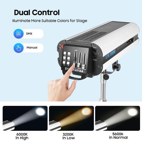 350W Stage Spotlight with Tripod, Professional Follow Light with 6 Colors & 3 Color Temperatures (5600K、6000K、3200K), Theater Lights DJ Lighting for Wedding Party, DJ Show, Theater (350, Watts)