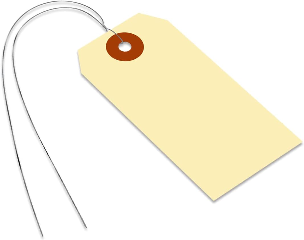 SmartSign Blank Manila Shipping Tags with Wire, Size-3, Pack of 1000, 13pt Thick Prewired Cardstock Tag, 3.75 x 1.875 inch Paper Hang Tags with Reinforced Fiber Patch