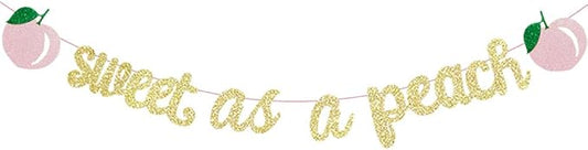 Sweet As a Peach Banner, Glitter Pink Fresh Fruit Theme Banner for Girl Peach Birthday Party Decorations Baby Shower