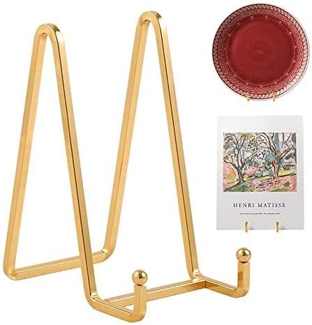 Plate Holder Easel Display Stand - 6 inch Metal Plate Stands for Display - Tabletop Picture Stand - Gold Iron Easels for Display Pictures | Photo Frames | Book | Decorative Plates | Plaque - 4 Pack