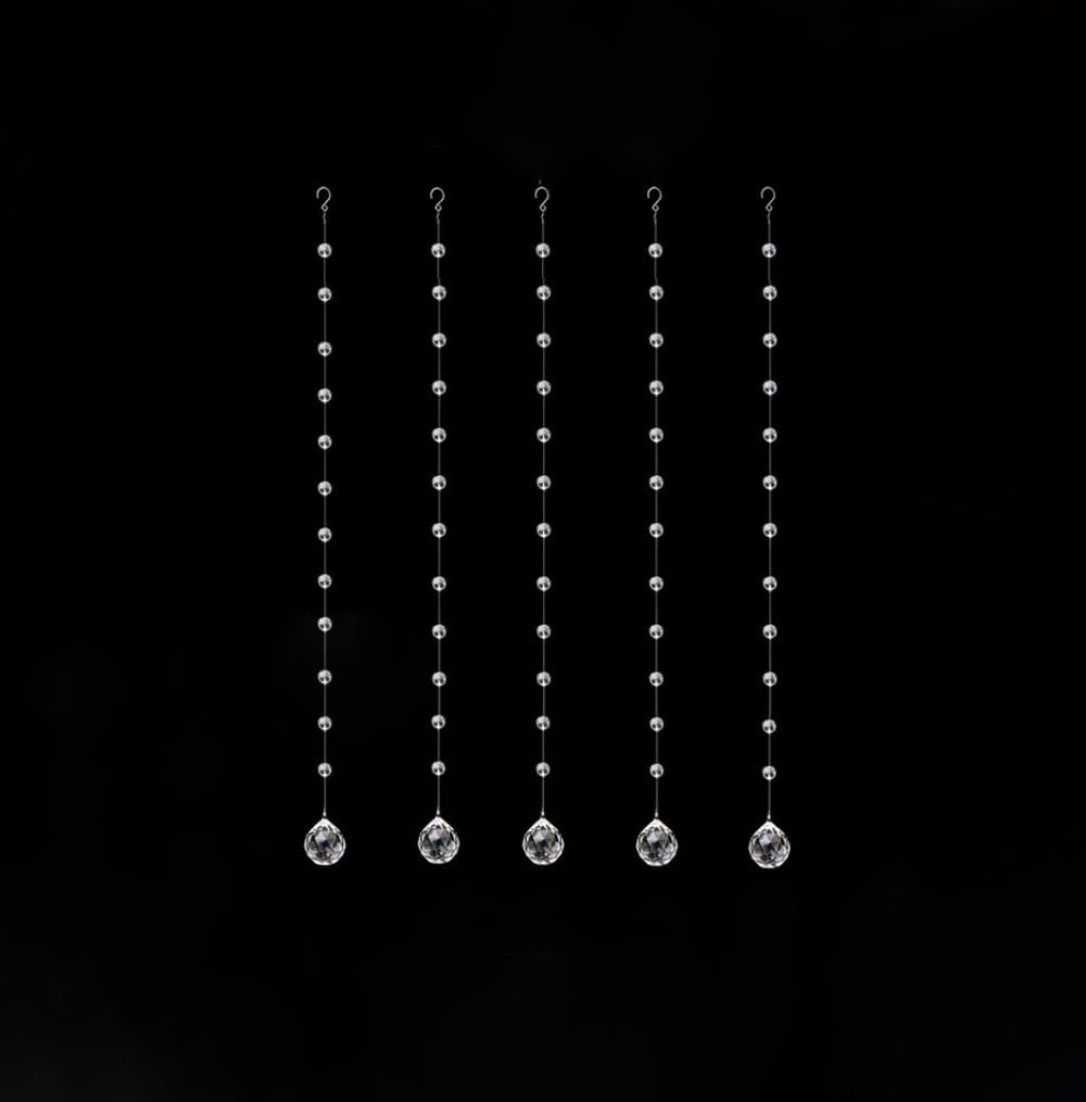 Clear Crystal Beads Strands Glass Beads String Hanging Decor for Wedding Arch Centerpieces Curtain Chandelier Ornaments Door Ceiling Beaded Drapes Decoration Accessories(2 Feet 5pcs)