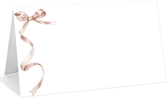 25 Pack Pink Bow Place Cards, Editable Name Cards for Table Setting, Tent Cards Food Label for Dinner Party, Bridal Shower, Wedding, Baby Shower and Events -T28