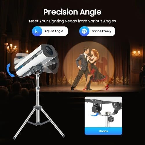 350W Stage Spotlight with Tripod, Professional Follow Light with 6 Colors & 3 Color Temperatures (5600K、6000K、3200K), Theater Lights DJ Lighting for Wedding Party, DJ Show, Theater (350, Watts)