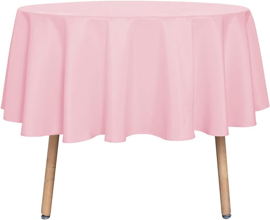 sancua Round Tablecloth - 48 Inch - Water Resistant Spill Proof Washable Polyester Table Cloth Decorative Fabric Table Cover for Dining Tables, Buffet Parties and Camping, Pink
