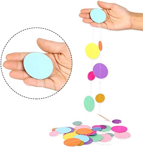 Outus 40 Pieces Colorful Dots Paper Garland Round Glitter Garland Hanging Confetti Streamers Backdrop for Candy Birthday Classroom Halloween Trunk or Treat Car Decoration (Rainbow)