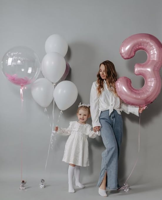 Large 40 Inch Pearlescent Pink 3 Number Balloon, 3 13 23 30 33 36 38 Pearl Pink Birthday Party Decorations, Numbers Three Foil Balloons for Anniversary Party Graduations Celebration Supplies