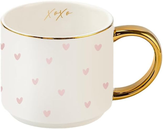 Sweet Water Decor Heart XOXO Coffee Mug with Gold Handle, 14oz Fine Bone China Tea Cup for Hot & Cold Drinks, Gift Idea for Friend, Sister, Wife & Valentines Day