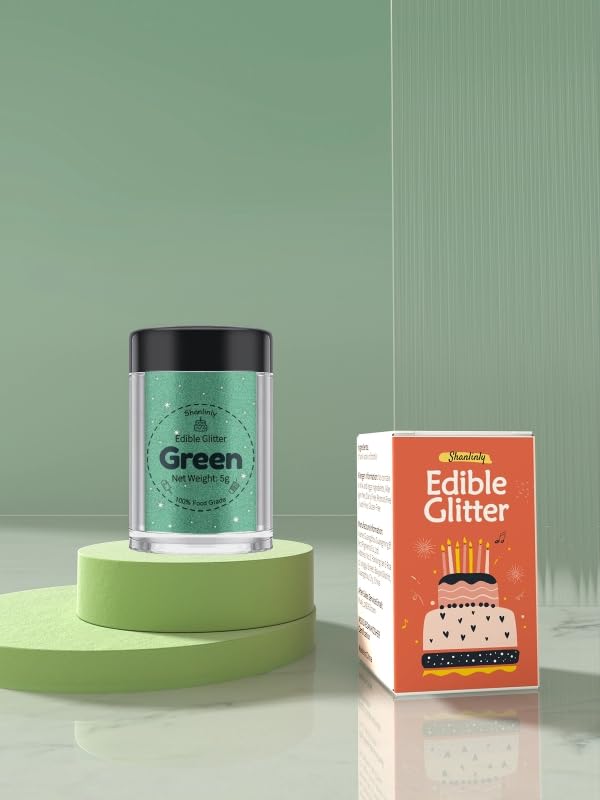 Shanlinly Green Edible Glitter for Cakes Drinks - Food Grade 5g Shimmer Luster Glitter Dust Edible Glimmer Powders for Strawberries, Sprinkle on Sparkle, Chocolate, Cookie, Cupcake, Cocktail, Vegan