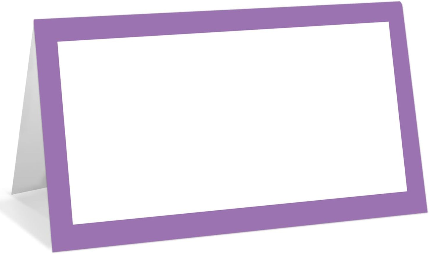 25 Pack Purple Border Place Cards, Editable Name Cards for Table Setting, Tent Cards Food Label for Dinner Party, Bridal Shower, Wedding, Baby Shower and Events -T24