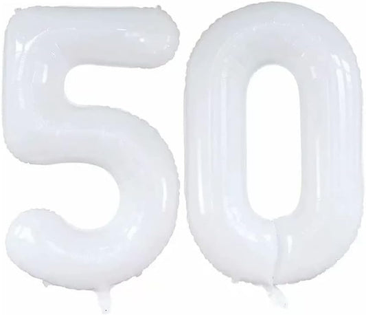 GOER Number 50 Balloons for 50th Birthday Party Decorations,42 Inch Jumbo Foil Helium Balloons for 50th Anniversary (White)