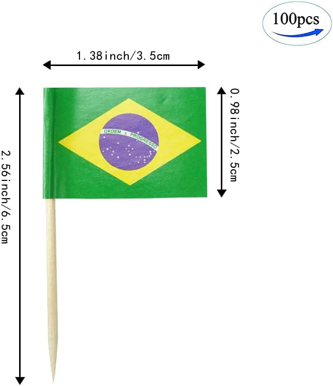 Brazil Flag Brazilian Flag, Small Mini Brazil Toothpick Flags for Food, Cupcakes, Cocktails, Appetizers, Bar Party Decorations