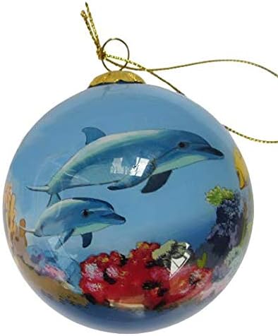 Blown Glass Christmas Ornament | Coral Reef Surrounded by Sea Life Key West | Hand Painted Inside | Original Art | Includes Gift Box