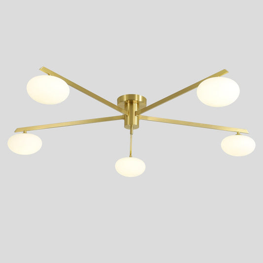 5 Lights Industrial Semi Flush Mount Ceiling Light Fixture Gold Modern Sputnik Chandelier Ceiling Light Fixtures Globe Sputnik Ceiling Lamp Glass Close to Ceiling Light Fixtures MCL05-GD