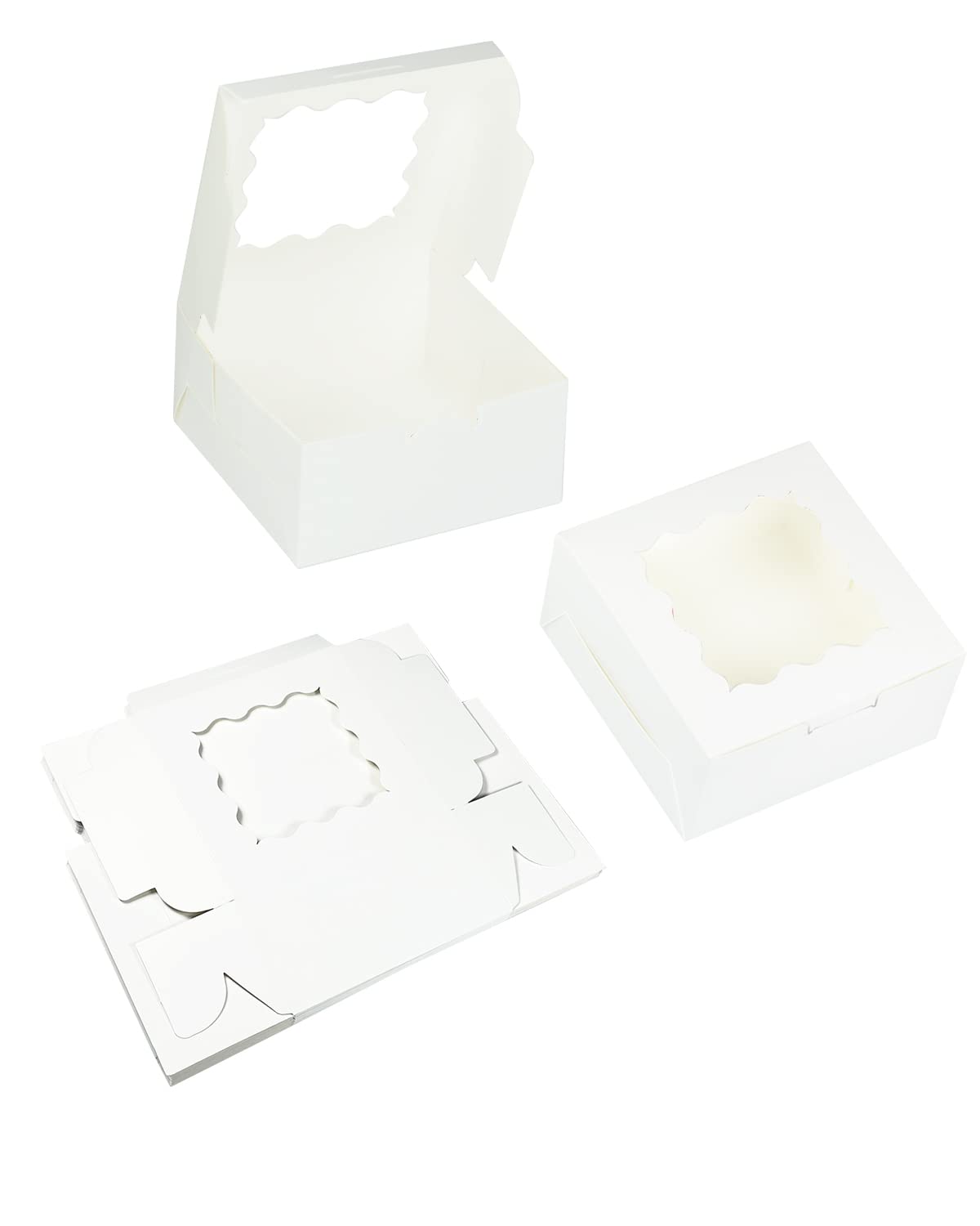 Bakepacker 100pcs White Cookie Boxes 6x6x3 inches Easy Assemble Macaroon Pastry Boxes Bakery Boxes with Window for Bakery