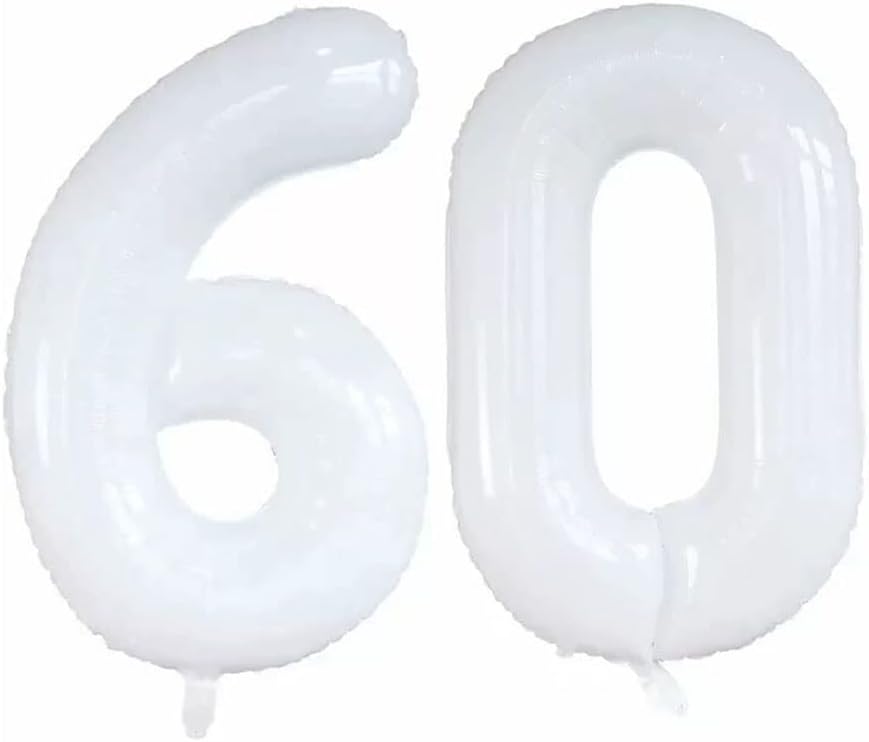 GOER Number 60 Balloons for 60th Birthday Party Decorations,42 Inch Jumbo Foil Helium Balloons for 60th Anniversary (White)